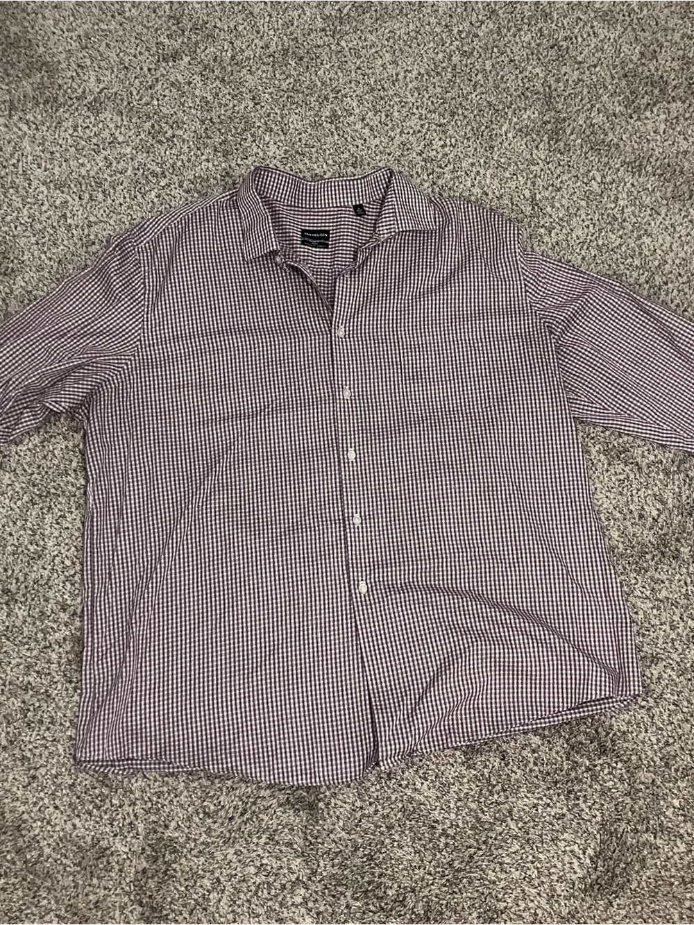 Van Heusen Men's Burgundy and White Checked Button-Down Shirt